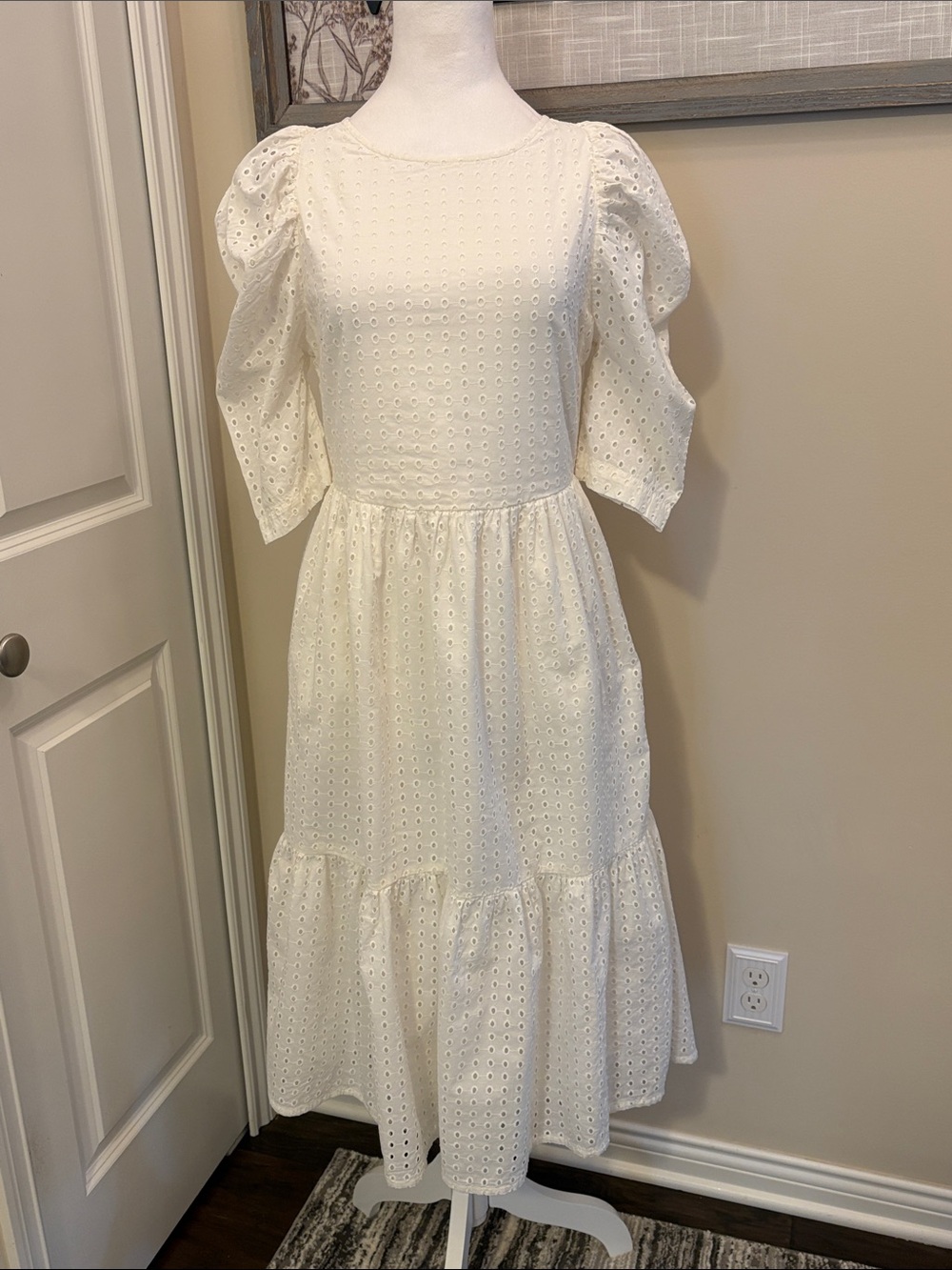 a new day White Eyelet Midi Dress Puff Sleeve Size XS - Picture 2 of 15